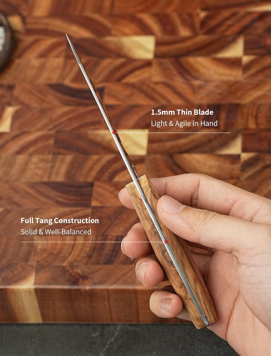 Koroboshi Mini Fish-Head cooking Knife – 8cm AUS-10 Core, 67-Layer Damascus, Olive Wood Handle | Stylish, Compact & ultra-fine edge for Home & Camping Picnic Use