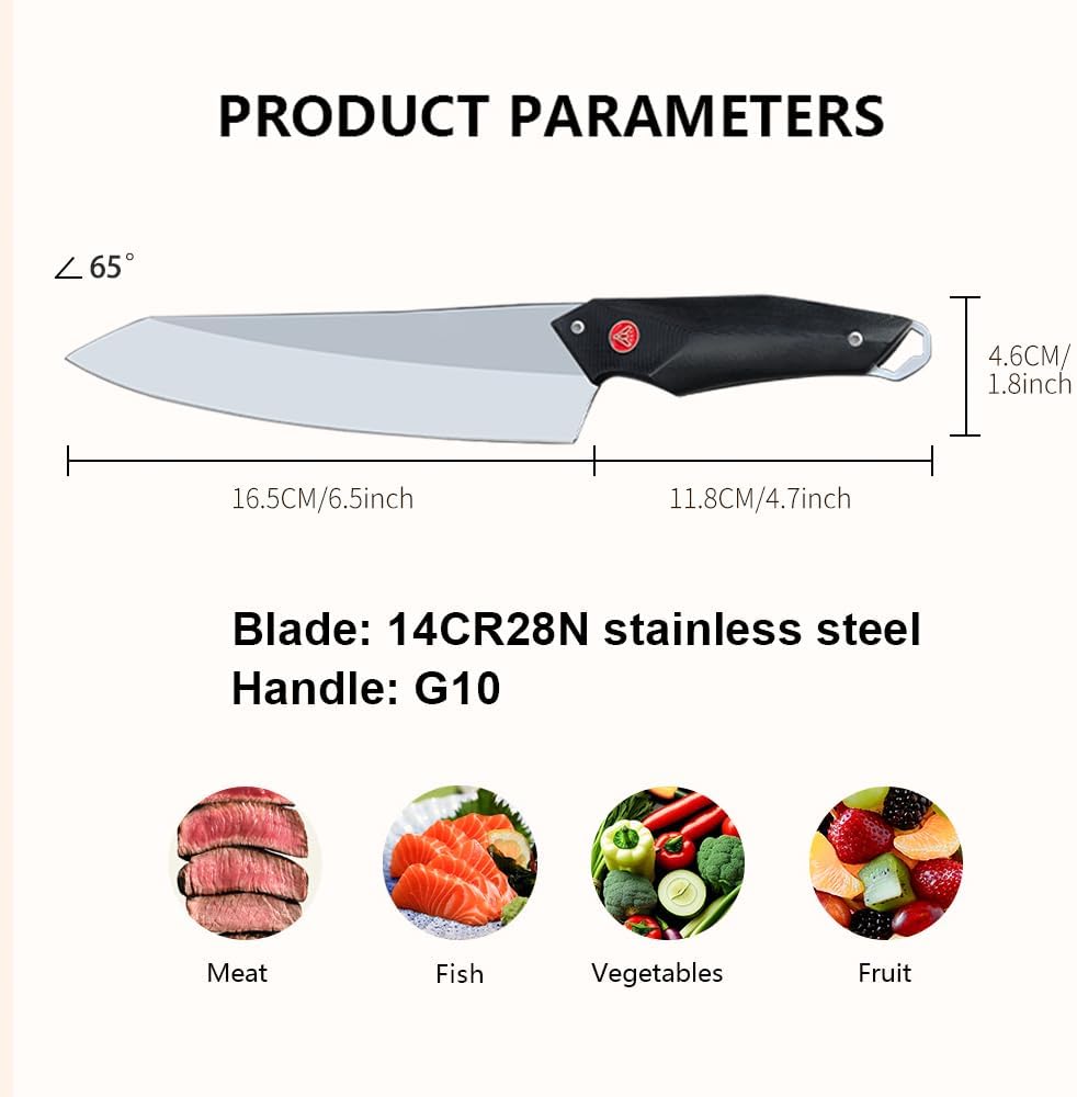 Koroboshi 6.5-Inch Outdoor Chef Knife – Ultra-Rustproof Sandvik Steel Blade for Camping, BBQ, Fishing & Cooking | Ergonomic Fire-Resistant G10 Handle | Perfect Gift for Men