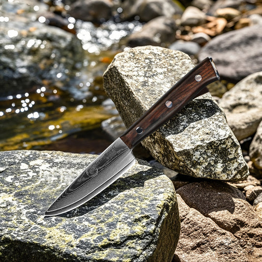Koroboshi Zodiac Series LM-Taurus Mini Damascus Utility Knife – Everyday Fruit & Camping Picnic Tool