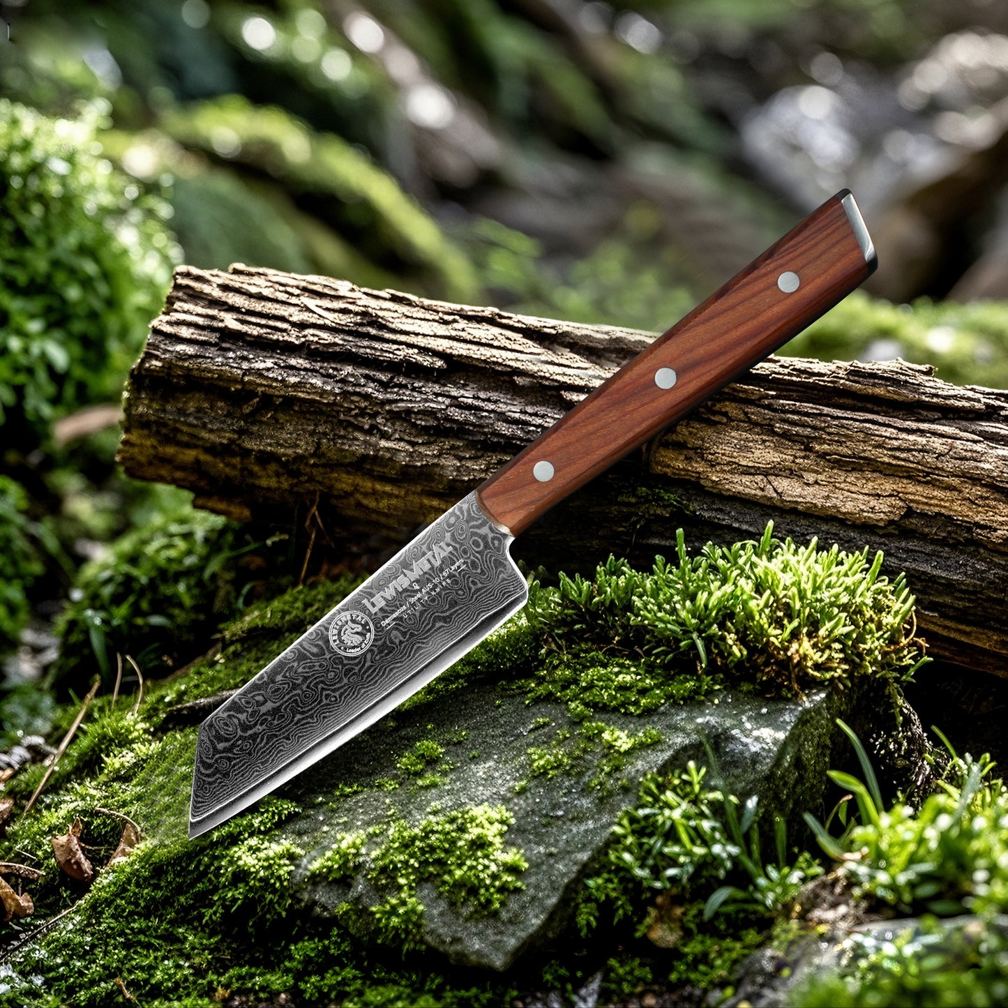 Koroboshi Zodiac Series LM-Leo Mini Damascus Utility Knife – Compact Fruit & Camping Kitchen Tool