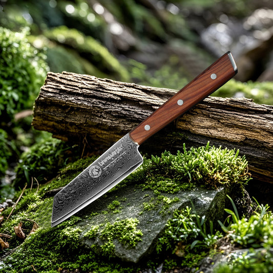 Koroboshi Zodiac Series LM-Leo Mini Damascus Utility Knife – Compact Fruit & Camping Kitchen Tool