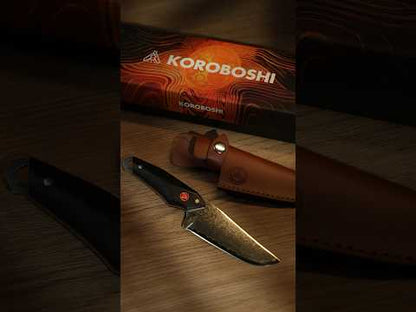 Koroboshi Camping BBQ & Picnic Cooking Knife – AUS-10 Core, 67-Layer Damascus Pattern Craftsmanship, Ebony Wood Handle, Portable Sheath, Premium Gift Box